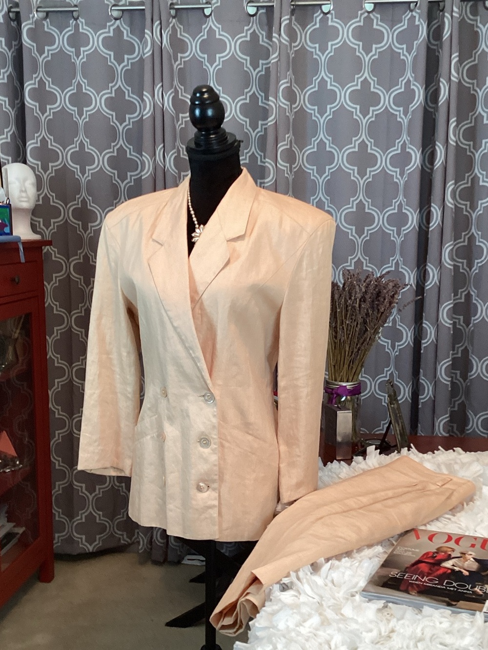 Escada Vintage 2-Piece Soft Peach Linen-Blend Blazer